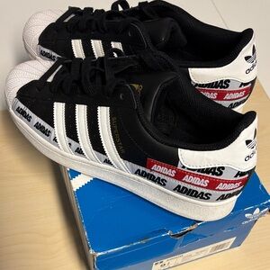 Adidas Mens Superstar Black White Red Sneakers